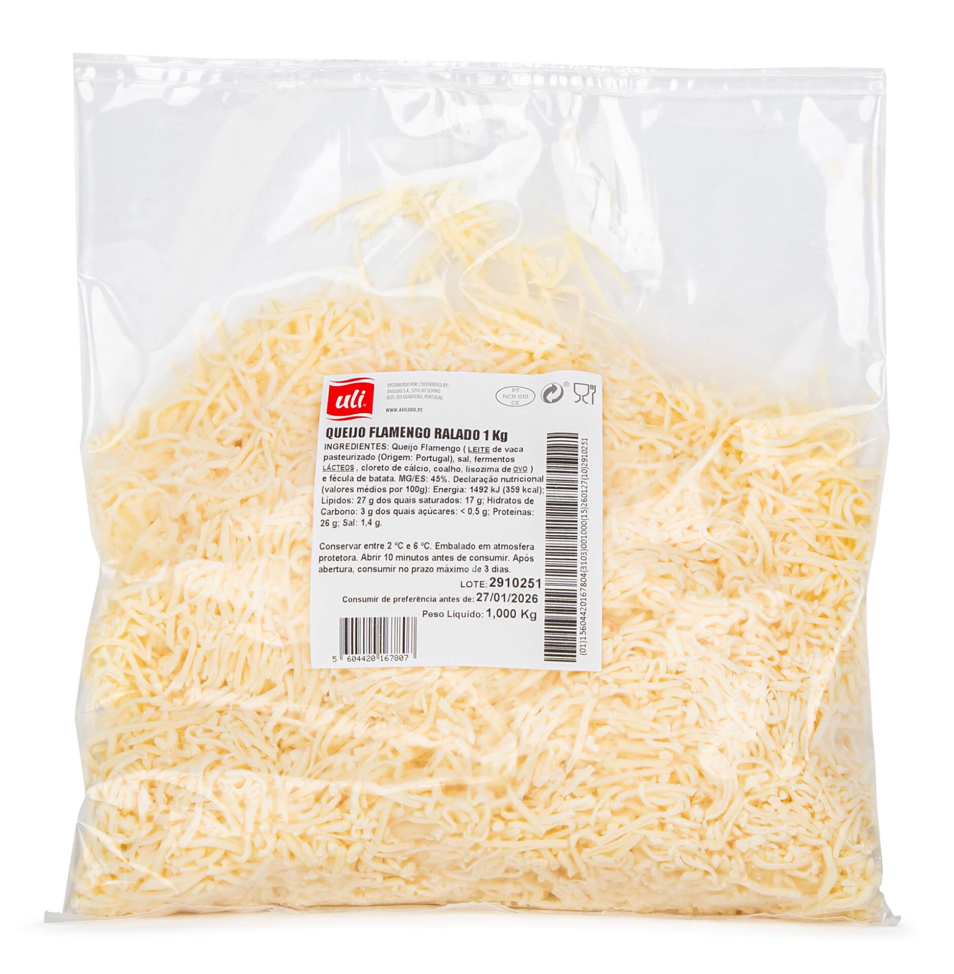 Queijo Flamengo Ralado Uli 1 kg Queijo Flamengo Ralado Uli 1 kg