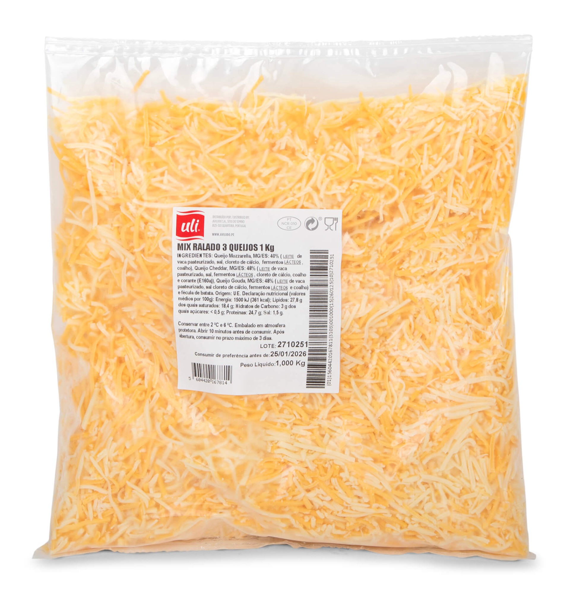 Queijo Mix 3 Queijos Ralado Uli 1 kg Queijo Mix 3 Queijos Ralado Uli 1 kg