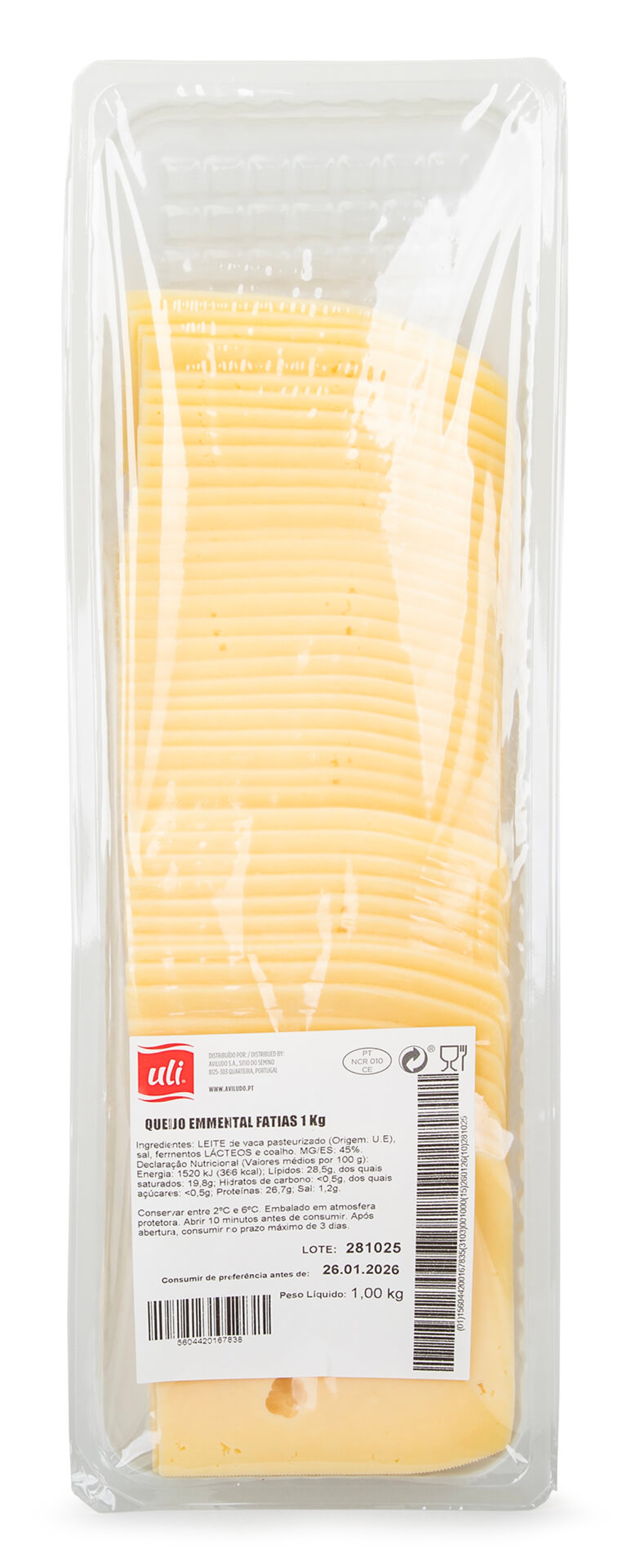 Queijo Emmental Fatiado ULI 1 kg