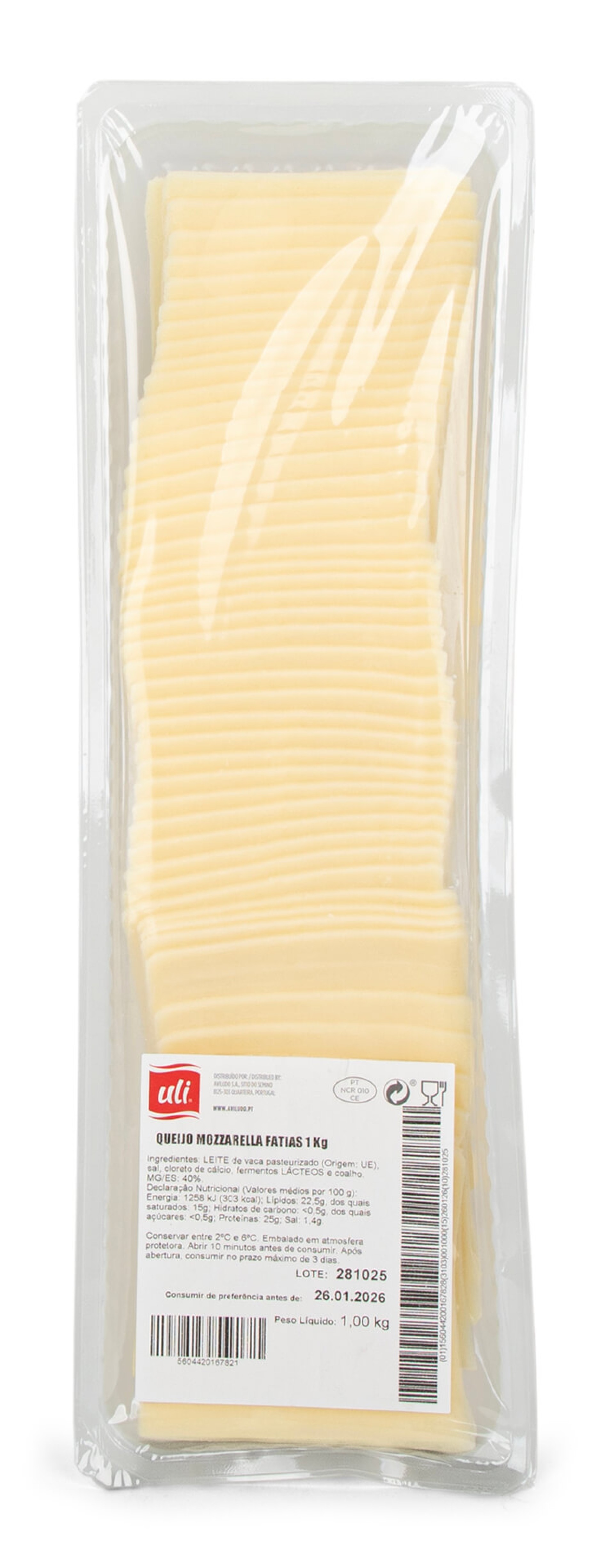 Queijo Mozzarella Fatiado ULI 1 kg