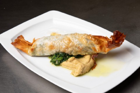 Estaladi�o de Bacalhau com espinafres e Pur� de Gr�o (4 pessoas)