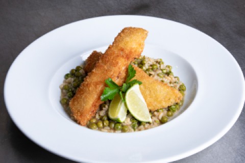 Solha frita em Panko com arroz de ervilhas e gengibre (4 pessoas) Food cost de por pax   1.66�