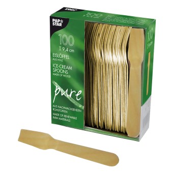 Colher Gelado Madeira 9,4 cm 10x100 Un