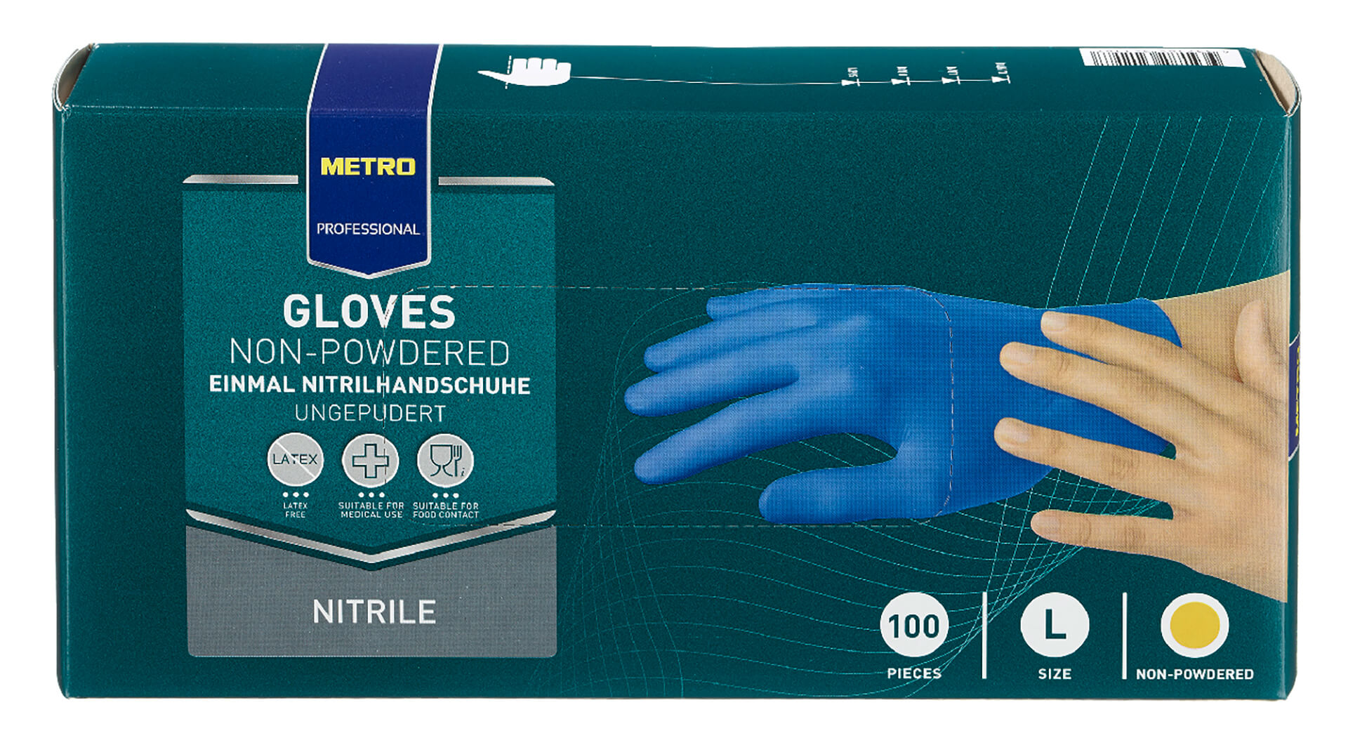 Luvas Nitrilo Azul Tamanho L METRO Profissional 10x100 Un
