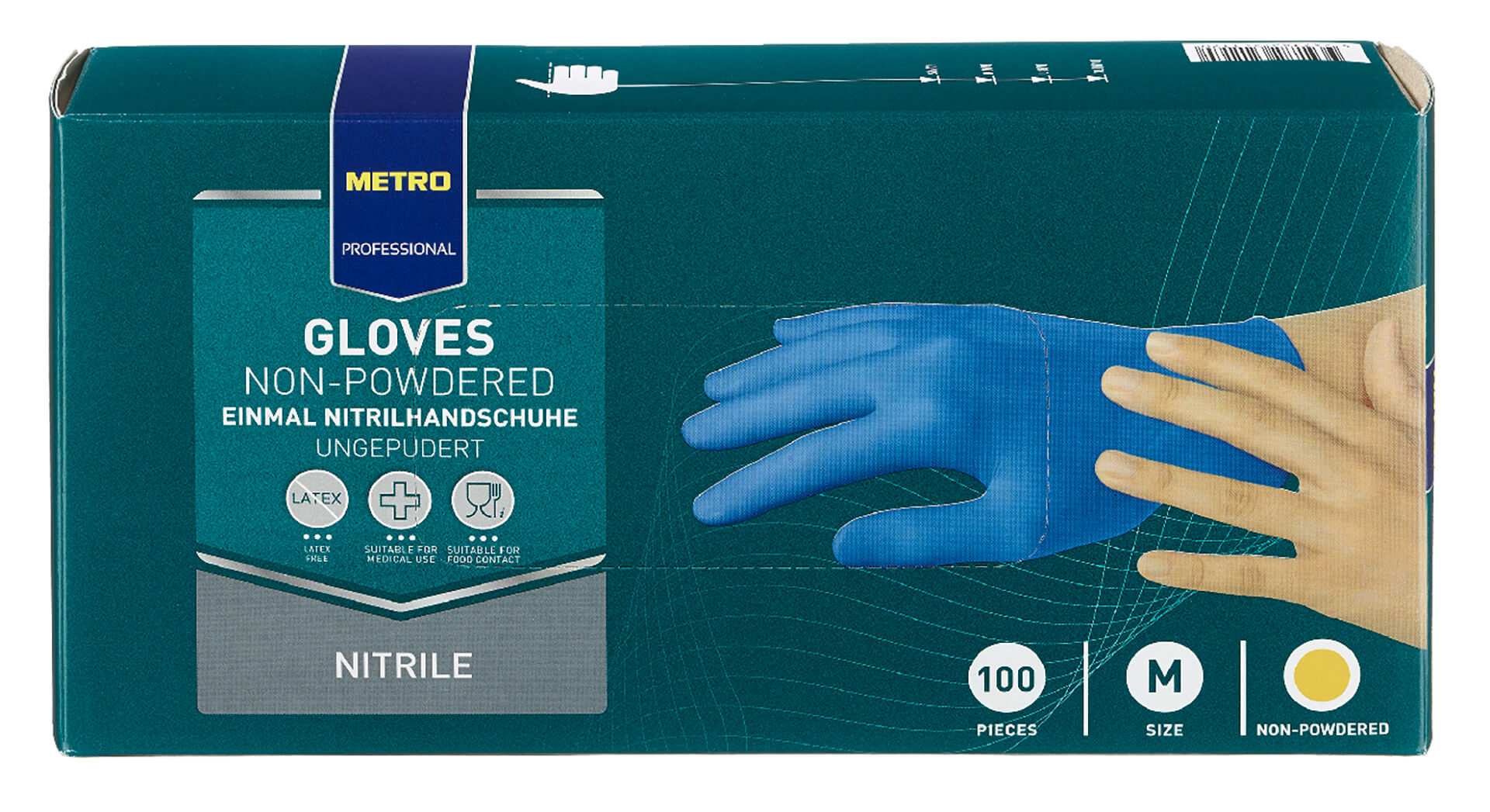 Luvas Nitrilo Azul Tamanho M METRO Profissional 10x100 Un