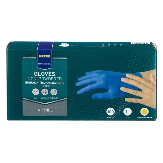 Luvas Nitrilo Azul Tamanho L METRO Profissional 10x100 Un