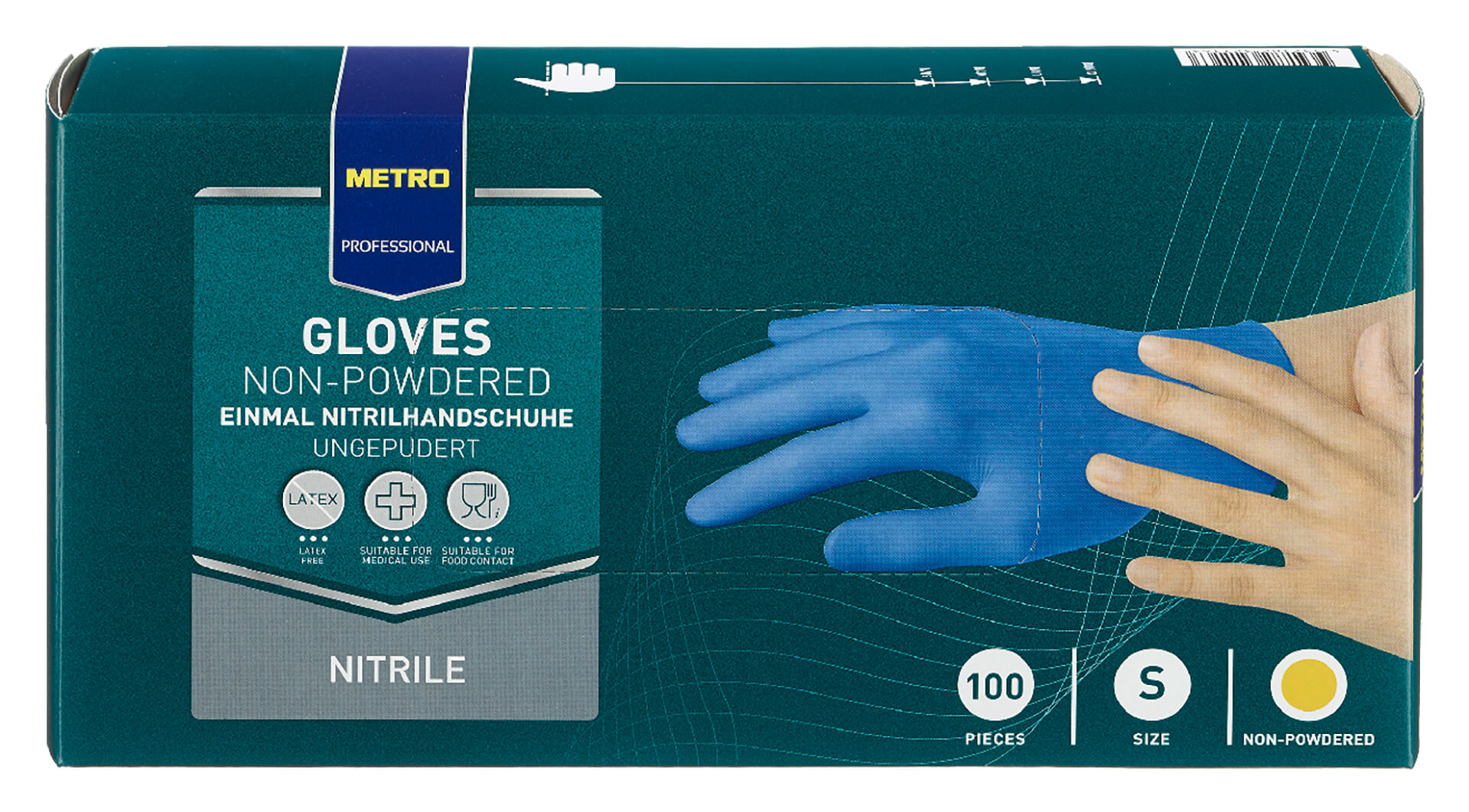 Luvas Nitrilo Azul Tamanho S METRO Profissional 10x100 Un