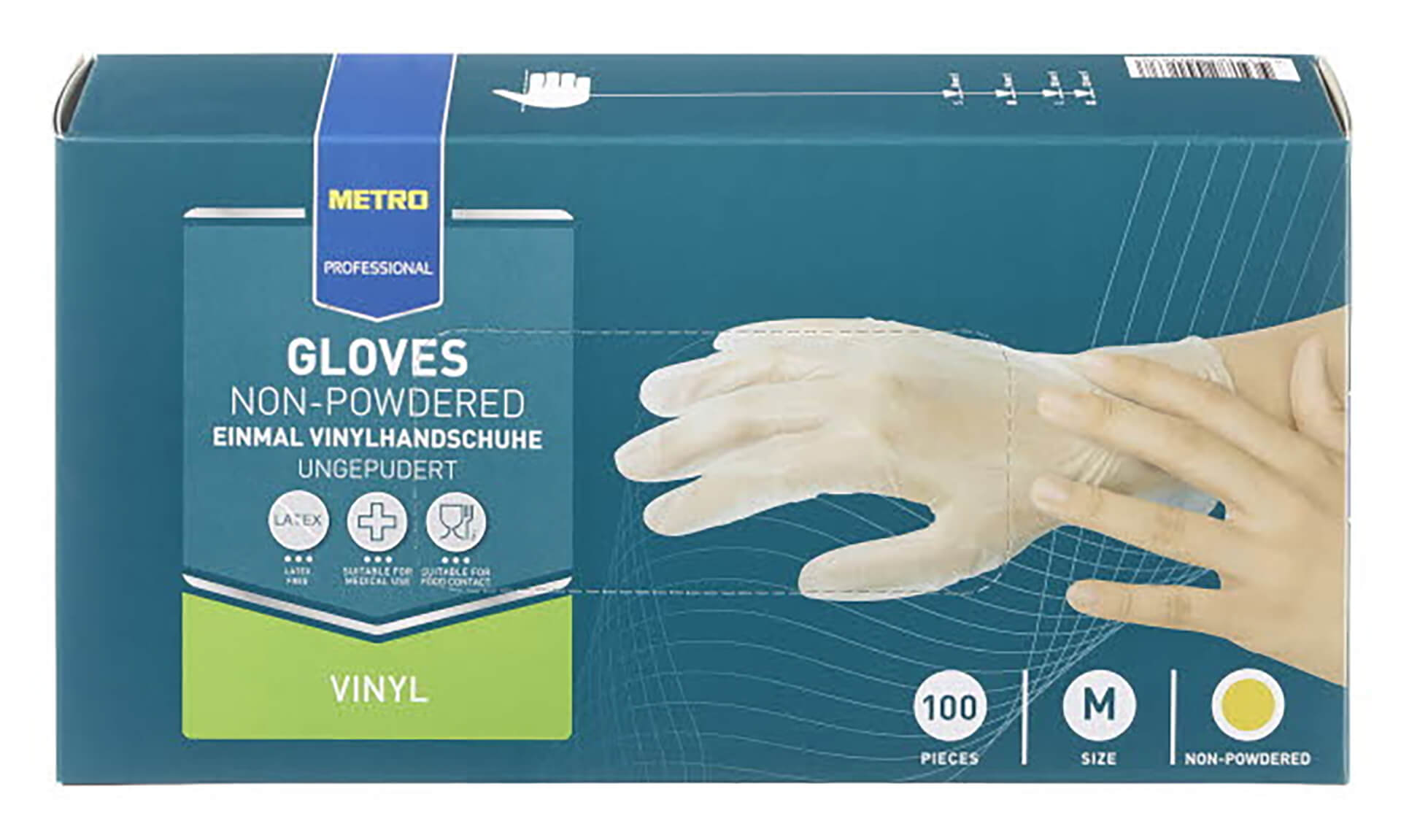 Luvas Vinil Transparente Tamanho M METRO Profissional 10x100 Un