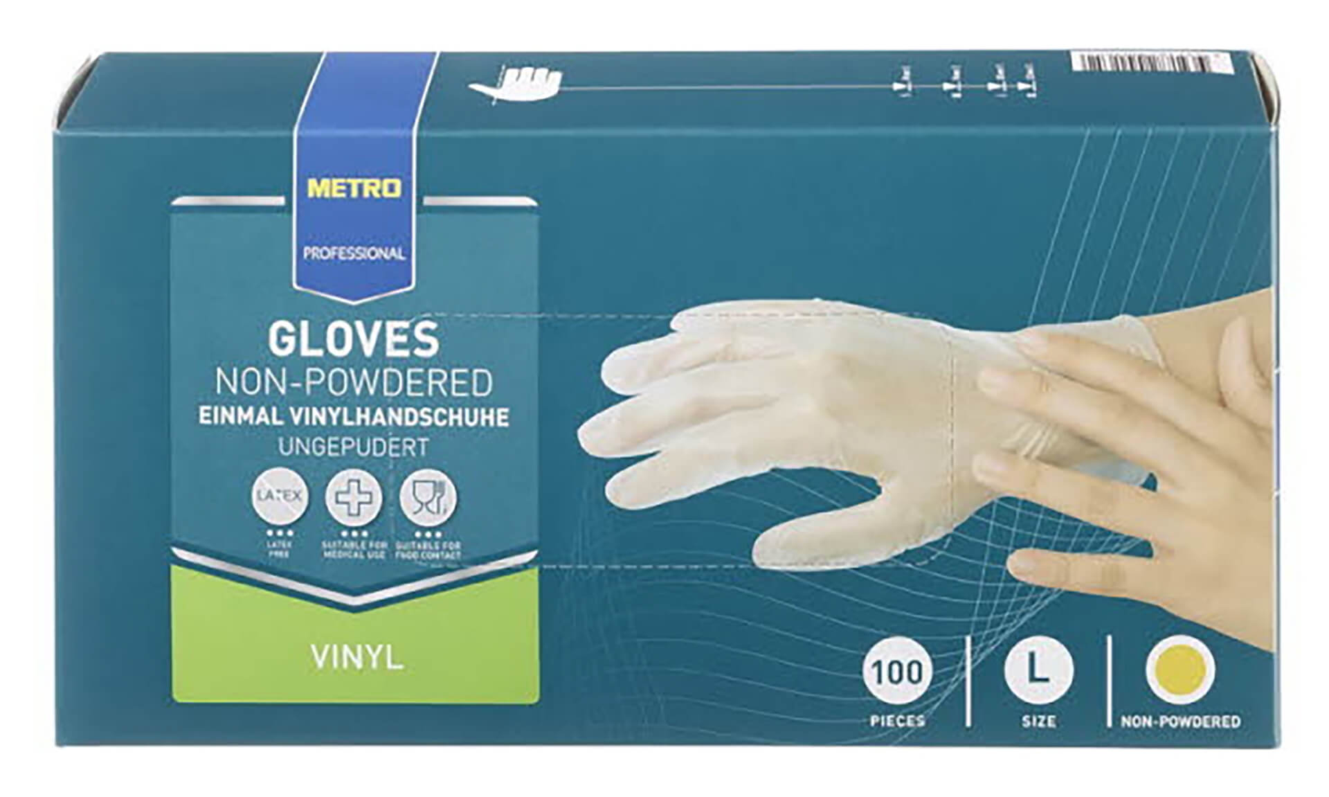 Luvas Vinil Transparente Tamanho L METRO Profissional 10x100 Un