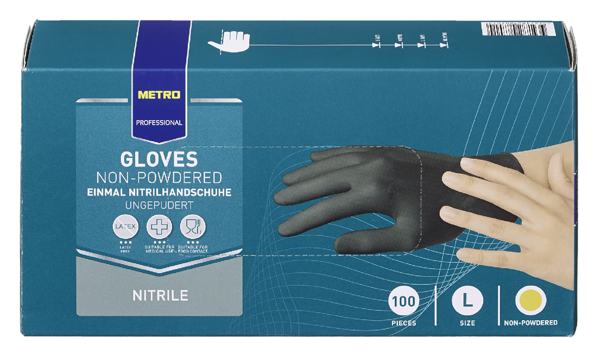 Luvas Nitrilo Preto Tamanho L METRO Profissional 10x100 Un Luvas Nitrilo Preto Tamanho L METRO Profissional 10x100 Un
