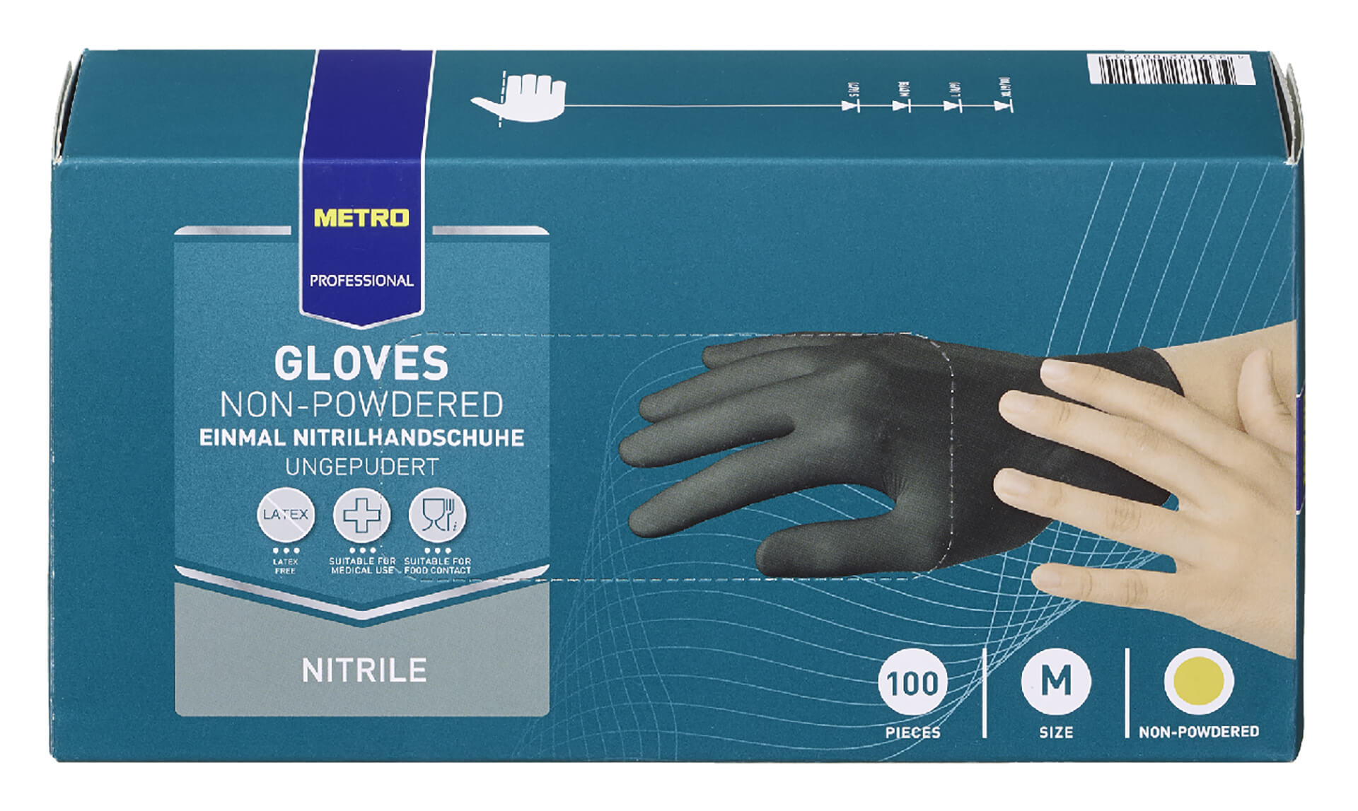 Luvas Nitrilo Preto Tamanho M METRO Profissional 10x100 Un