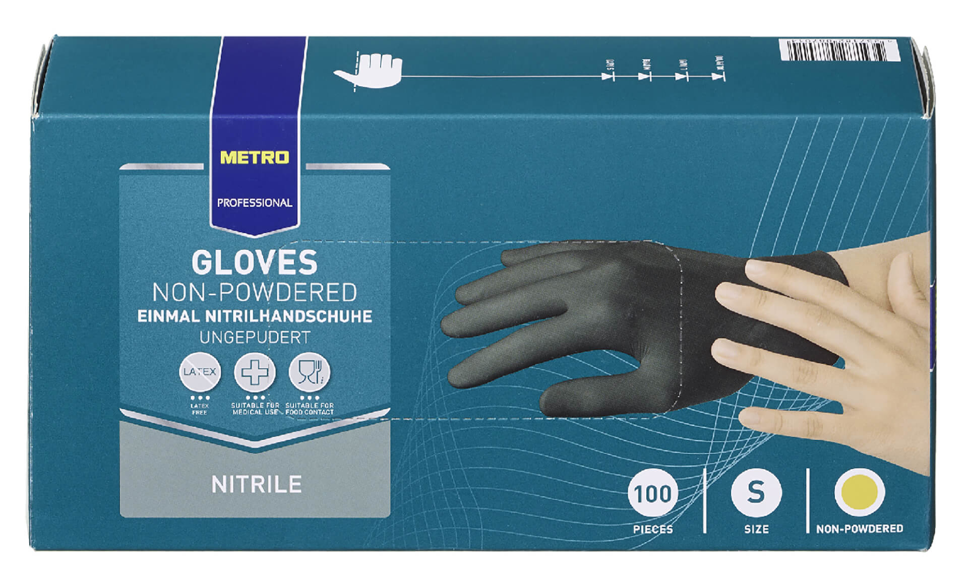 Luvas Nitrilo Preto Tamanho S METRO Profissional 10x100 Un