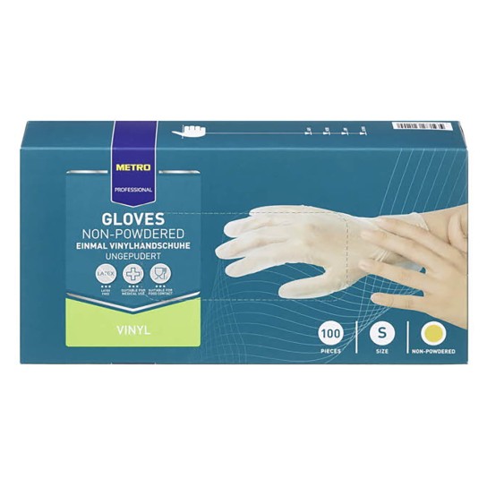 Luvas Vinil Transparente Tamanho S METRO Profissional 10x100 Un Luvas Vinil Transparente Tamanho S METRO Profissional 10x100 Un