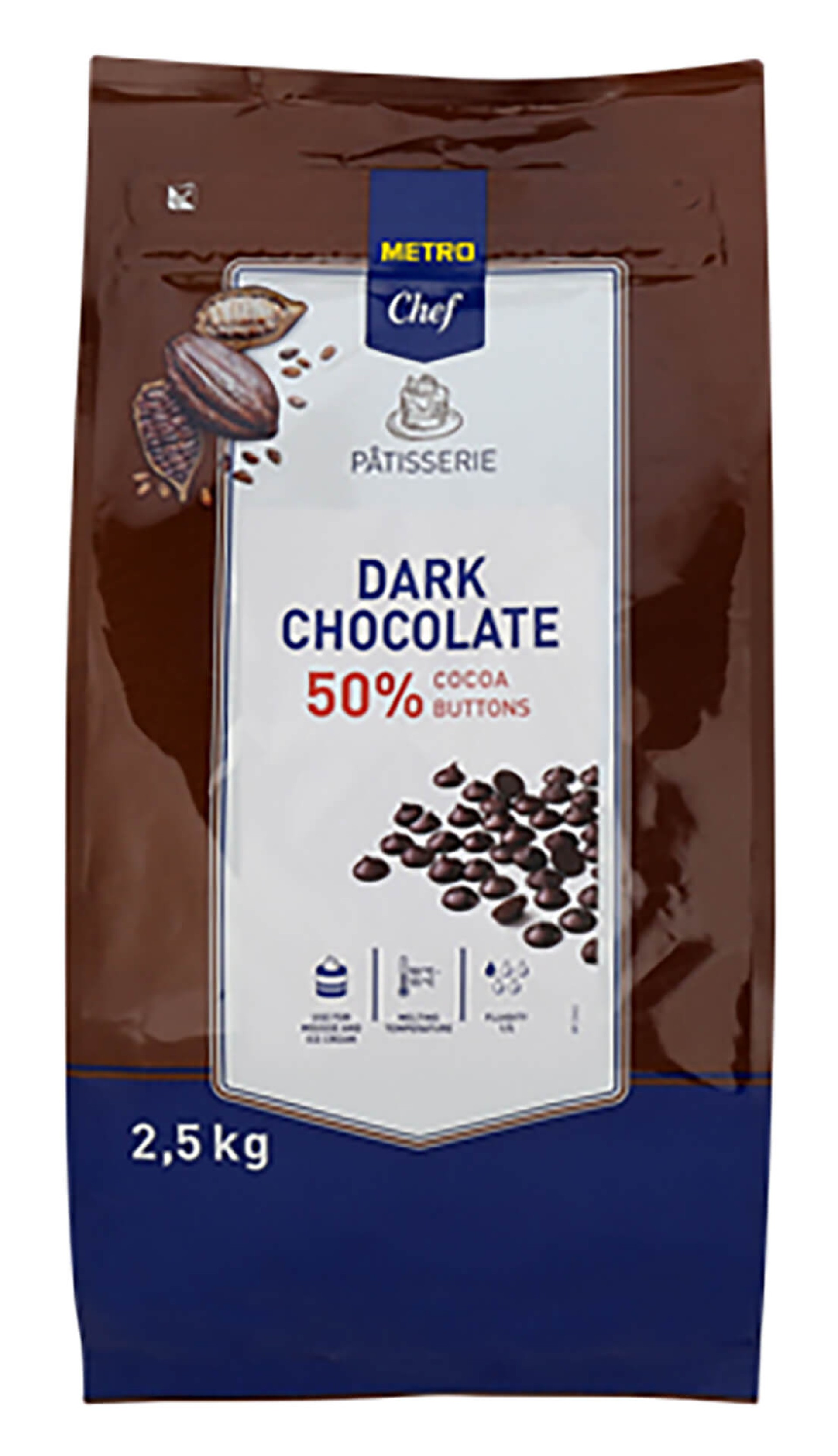 Chocolate Negro 50% Botoes METRO Chef 2,5 kg Chocolate Negro 50% Botoes METRO Chef 2,5 kg