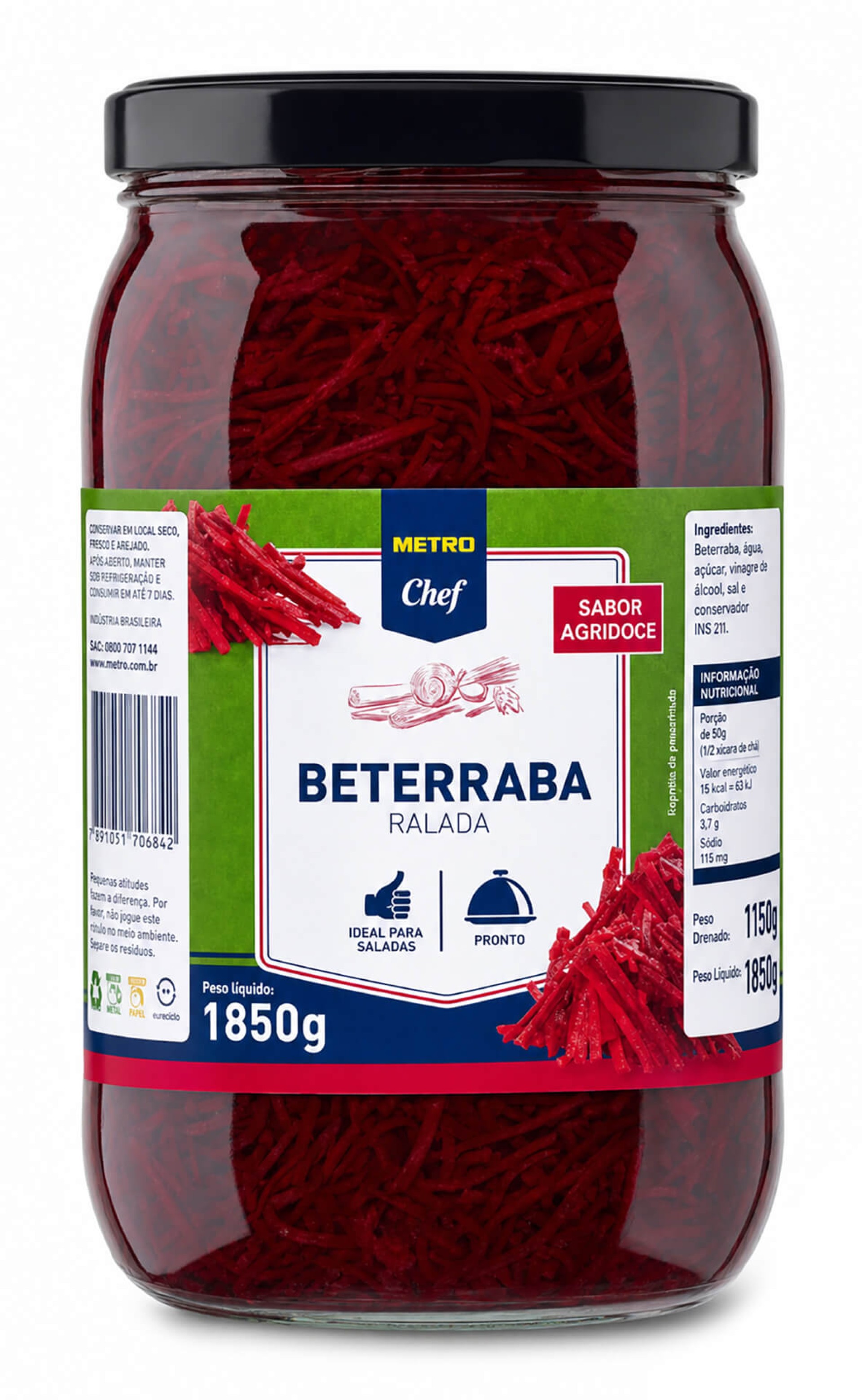 Beterraba Agridoce Ralada METRO Chef Frasco 1,85 kg