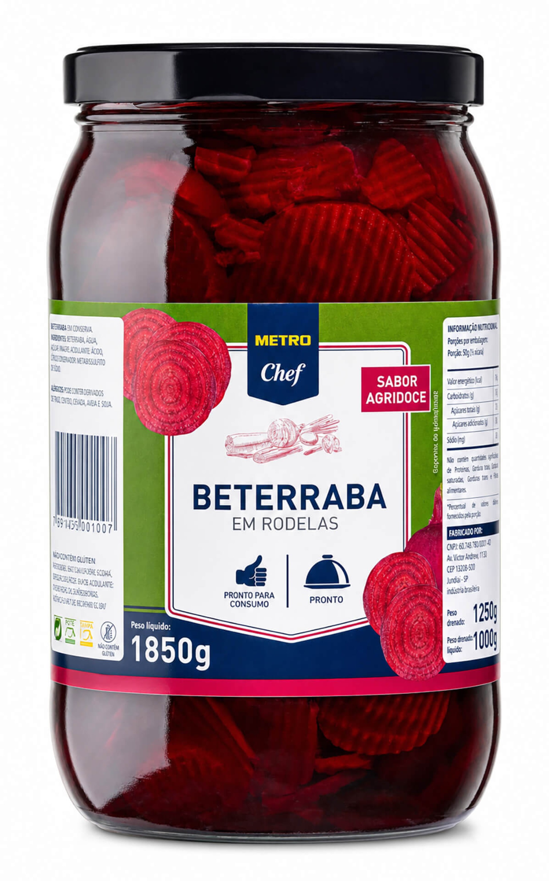 Beterraba Agridoce Rodelas METRO Chef Frasco 1,85 kg