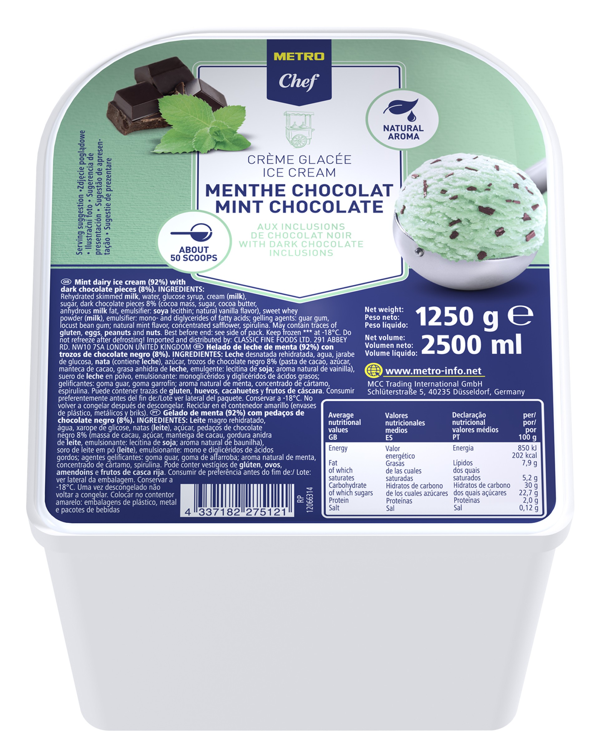 Gelado Menta Chocolate Congelado METRO Chef 2,5 l Gelado Menta Chocolate Congelado METRO Chef 2,5 l