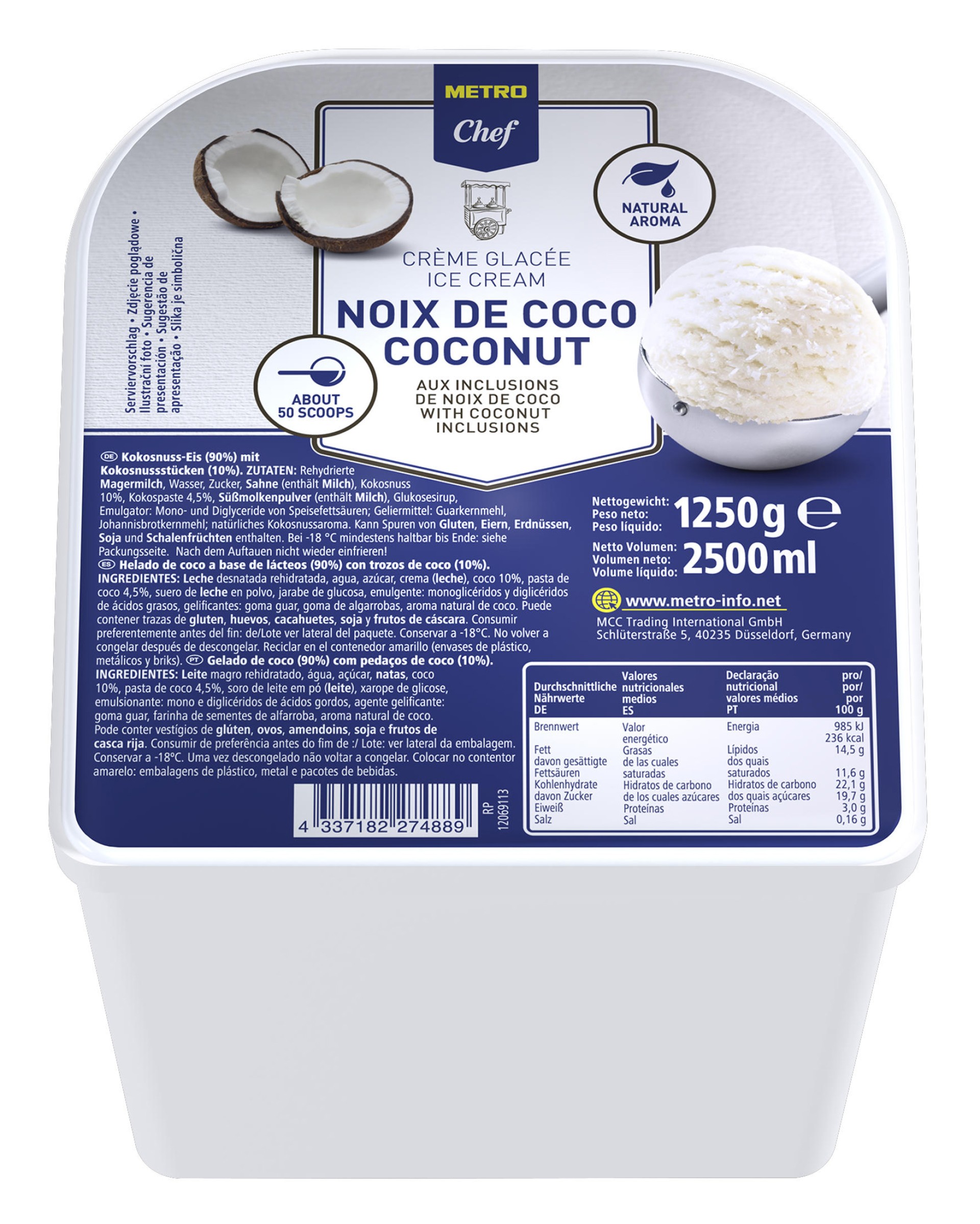 Gelado Coco Congelado METRO Chef 2,5 l Gelado Coco Congelado METRO Chef 2,5 l