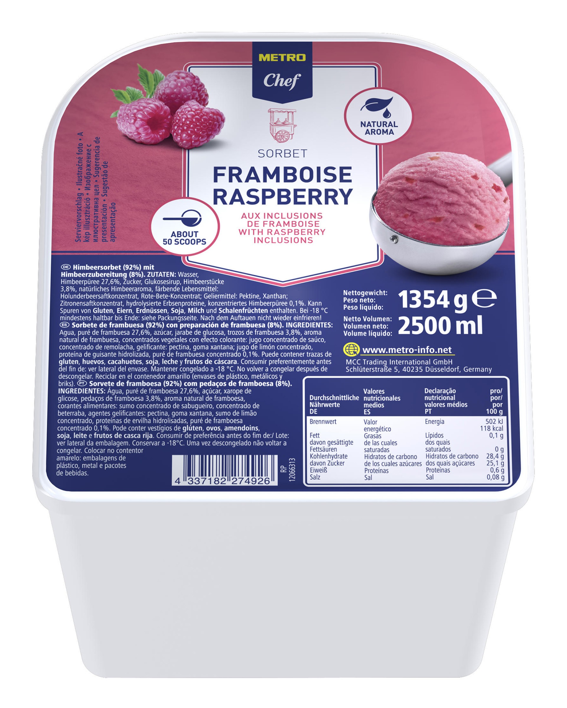 Sorbet Framboesa Congelado METRO Chef 2,5 l Sorbet Framboesa Congelado METRO Chef 2,5 l