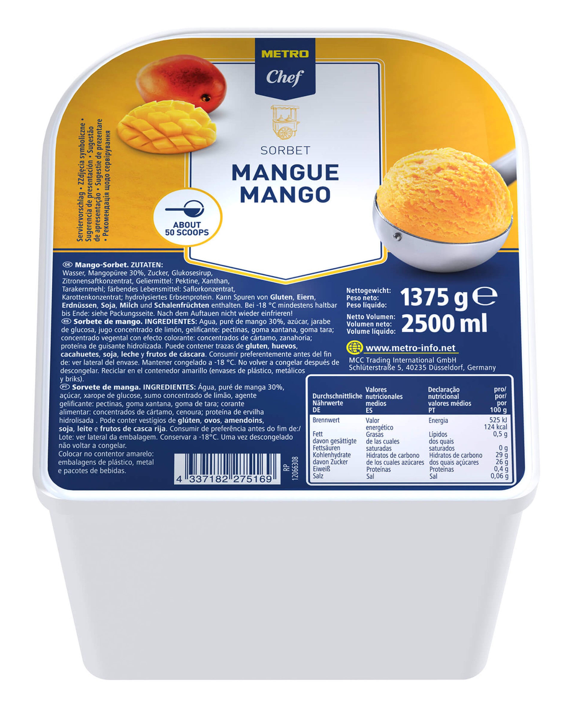 Sorbet Manga Congelado METRO Chef 2,5 l