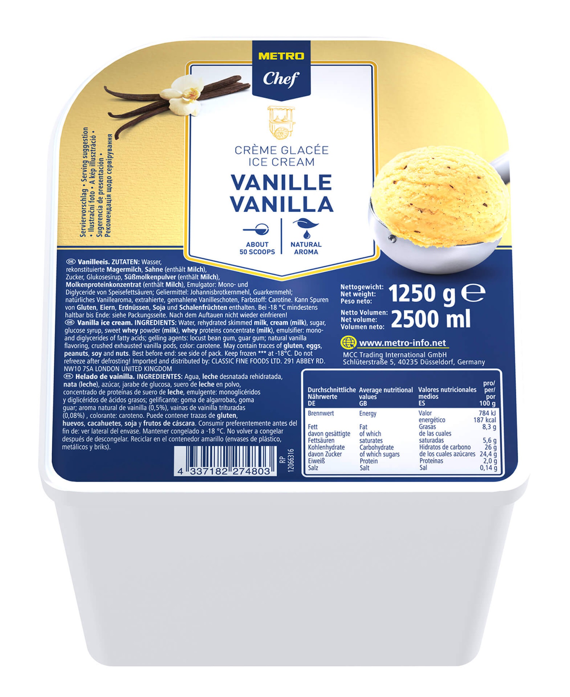 Gelado Baunilha Congelado METRO Chef 2,5 l Gelado Baunilha Congelado METRO Chef 2,5 l